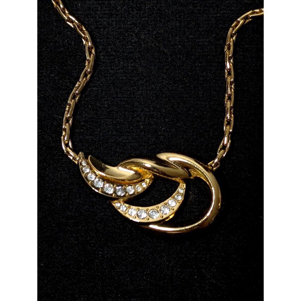 VTG 1975 Grosse Germany Gold Tone‎ Knot Pendant Necklace 15.5" Signed Rhinestone